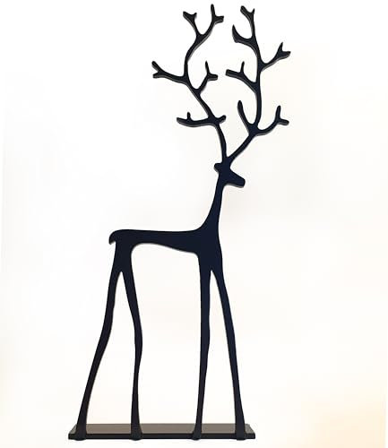 Decorizzly® Figurine de renne noire sur de longues jambes, décoration de cerf de Noël en métal, sculpture haute, ornements de table, cheminée, décoration d'intérieur (DECOF01)