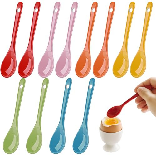 Ferenando 12 Pezzi 12.3cm Cucchiai in Ceramica Piccolo in 6 Colori, Set di Cucchiaini da Caffè Piccoli, Cucchiaio in Porcellana per Uova, Confettata, Caffe, Miele, Te, Dessert e Yogurt