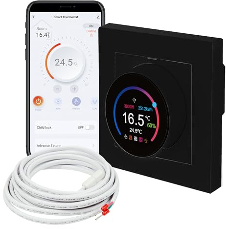 Mi-Heat TH11 WiFi Smart Room Thermostat Noir - pour chauffage par le sol Régulateur de température Thermostat Tuya App