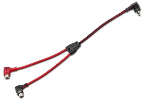 DS18 R1M2F.L Ultra Flex RCA Y Splitter – 1 Male to 2 Female Right-Angle L Connector, 100% OFC Wiring, Braided Jacket, High-Conductivity Car Audio Adapter