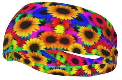 Schweißbänder mit Regenbogen-Sonnenblumen-Druck, Sport-Stirnband für Damen und Herren, für Laufen, Fitness, Yoga, Radfahren, schweißableitend, rutschfest