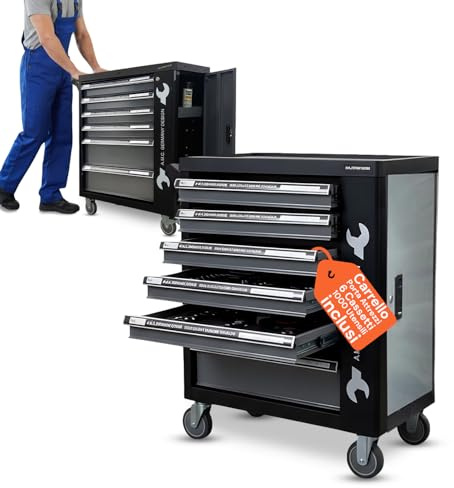 Avilia - Carrello Porta Attrezzi da Officina con 6 Cassetti e 1000 Utensili in Acciaio al Cromo Vanadio per Uso Professionale e Fai da Te
