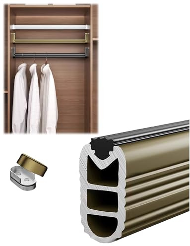 Barra de armario reforzada: soporta hasta 400 kg. Barra de aluminio for montaje en pared, for organizar armarios en hoteles, comercios y hogares.(Gold,71cm/28.0in)