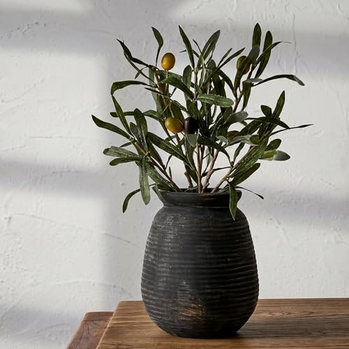 KRYSTHIA Keramik-Blumenvase, große dekorative schwarze Vase, Bauernhaus-Terrakotta-Vasen für Heimdekoration, rustikale Vintage-Vasen für Wohnzimmer, Küche, Schlafzimmer, Büro, Couchtisch, 18 cm