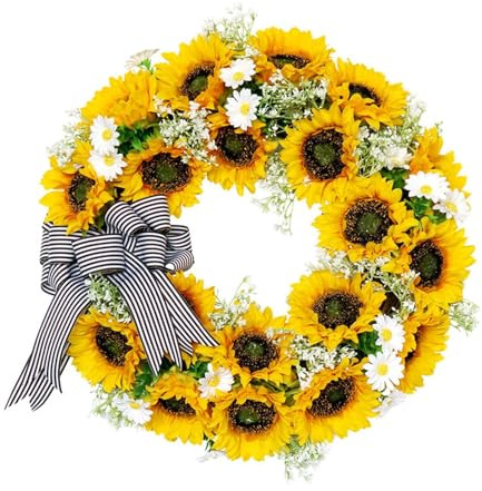 rongweiwang 18 Zoll kleine künstliche Blumenkränze Dekor Gänseblümchen schmücken jeden Raum Wandbehang Fenster Party Festival Feier