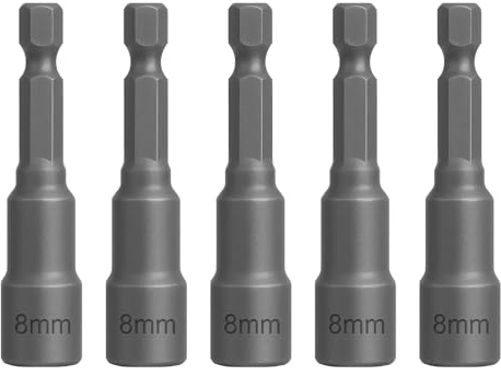 5 PCS 8mm Nut Driver, 8mm Hex Bit Impact Drive Socket Set, Magnetic Allen Key Drill Bits, Chrome Vanadium Steel, 1/4 Shank for DIY Woodworking Machine Repairs, Compatible with Impact Drivers Ratchets