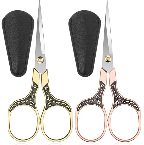 Matwsec 2PCS Embroidery Scissors Vintage Crochet Scissor with Cover Small Scissors for Sewing Cross Stitch Embroidery DIY Crafts Arts Tools
