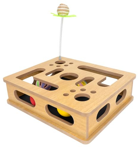 MUCAOL Cat Scratch Puzzle Enrichment Box,Cat Nail File Enrichment Box,No Assembly Required,Built-in Sandpaper Trims Your pet's Claws as They Play(Burlywood Color)