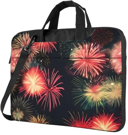 YIJIAYUN Vackra fyrverkerier tryck laptopväskor bärbar enkel axelväska smal portfölj kurirväska multistorlek, Svart, 14 inch
