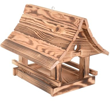 AQBAU Großes Vogelfutterhaus aus Holz zum Aufhängen – 30 x 26 x 25 cm Vogelhaus für Garten & Balkon – Futterhaus für Vögel hängend, robust & wetterfest, Bird Feeder Holz