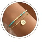 Turandoss Türkis Armband Damen Mädchen Gold Perlenarmband | 14K Gold Vergoldete Charm Armband mit Buchstaben, Gold Armkette Schmuck, Personalisierte Geschenk für Frauen Freundin Mädchen