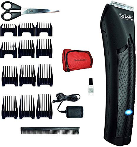 Rotschopf24 Efalock Bladecore Haarschneider, Netz/Akku, DLC Schneidsatz + Tasche. 5 Speed. Bis zu 6 Std Akkubetrieb. Schnittlänge ohne Aufsatz 1-3mm + 10 Aufsätze (1,5-24 mm). Haarschneidemaschine