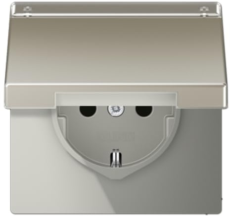 Jung Schuko Steckdose 16 A 250 V mit Klappdeckel und Schriftfeld 12 x 55 mm Serie LS Edelstahl, 1 Stück, ES 1520 NAKL