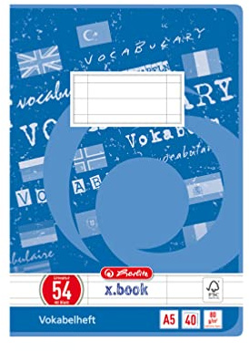 Herlitz Vokabelheft x.book A5, Lineatur 54, 3 Spalten, 40 Blatt, 5 Stück