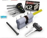 Cilindri Securemme K2 3200 QCS mm 30-70 PREDISPOSTO PER IL POMOLO a profilo europeo reversibile 1 chiave da cantiere 5 chiavi sigillate