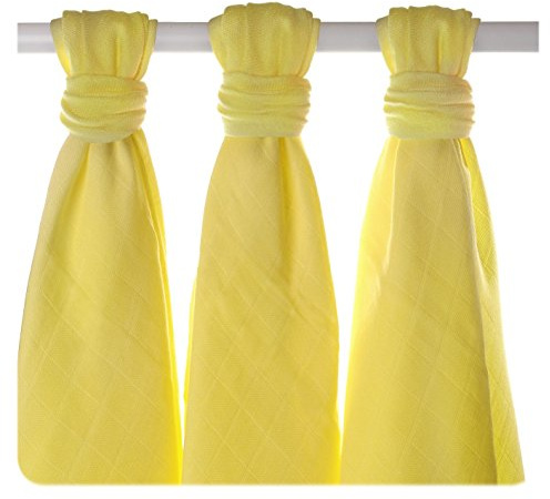 XKKO BMB070016A 3er Pack Bambuswindeln zum Wickeln, beim Stillen, als Unterlage oder leichte Decke, Windeln 70 x 70 cm, gelb