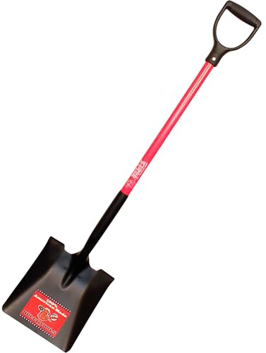 Bully Tools Square Point Shovel – Heavy Duty 14-Gauge Steel Metal Tool with D-Grip Fiberglass Handle for Landscaping, Digging, Soil Moving, Cleanup Job & Yard Projects - 100% Made in The USA, 46-Inch