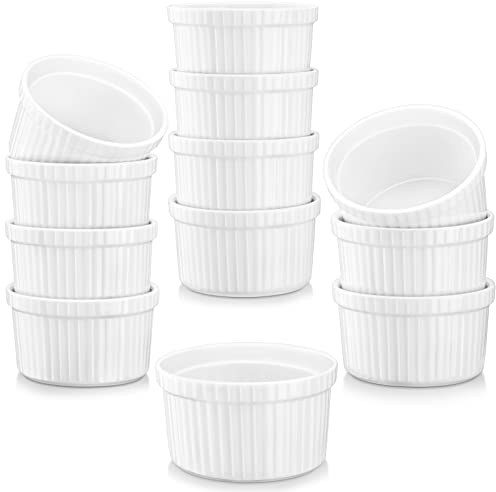 MALACASA, Serie Ramekin.Dish, 12 Pezzi di Ciotoline quadrate per aperitivo/per antipasto/per i Dolci/per Salse/per merenda, Stampi da Forno per pasticeria, in Ceramica Bianca