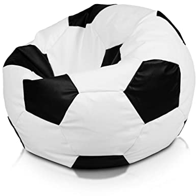 Ecopuf Football - Pouf Poltrona Sacco a forma di Palla da Calcio in Ecopelle Taglia L - Pouf a Sacco con imbottitura - Pouf Poltrona con Doppia Zip - Dim 90x55