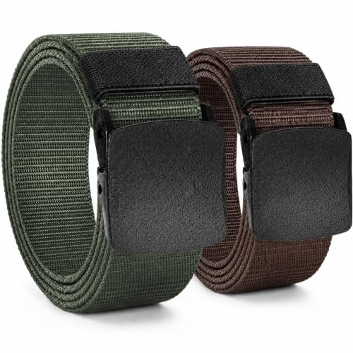 Chalier Herren Arbeitsgürtel Gürtel 2er Pack Länge 130cm | Ohne Löcher Nylon Canvas Stufenlos Verstellbarer Stoffgürtel Geeignet für jeden Anlass Geschenke für Männer