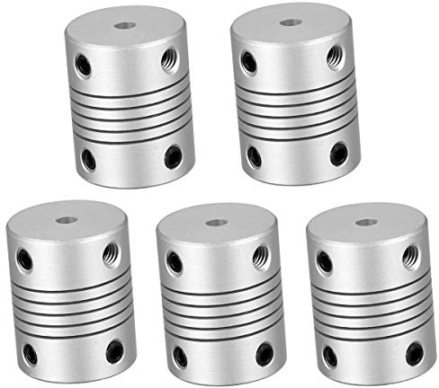 RANIT 5Pcs 4mm to 4mm Aluminum Alloy Shaft Coupling Flexible Coupler Motor Connector Joint L25xD19 Silver