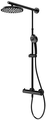 Schulte colonne de douche p. 55 x l. 29.6 x h. 92 cm aspect noir avec thermostat intégré, pommeau rond orientable