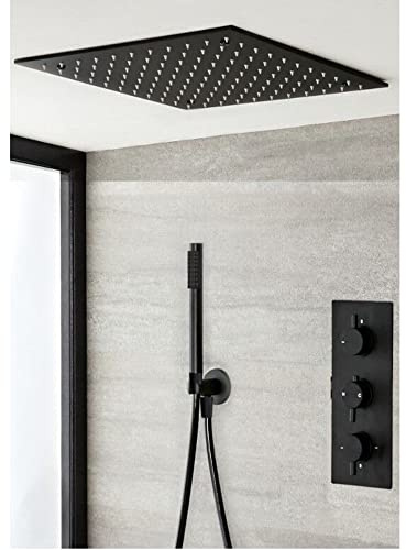 MILANO Mixer Valve 400mm Ceiling Mounted Shower Head Handset Black