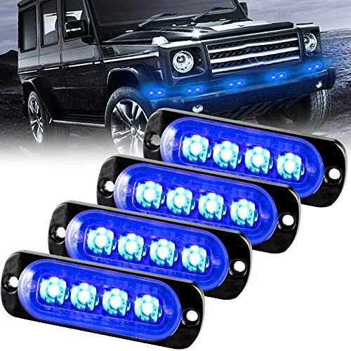 Sidaqi Feux Stroboscopique Urgent Avertissement Flash Danger Lampe d'avertissement 4 LED Bleu pour Véhicule Camion Remorque 12-24V (4pcs)