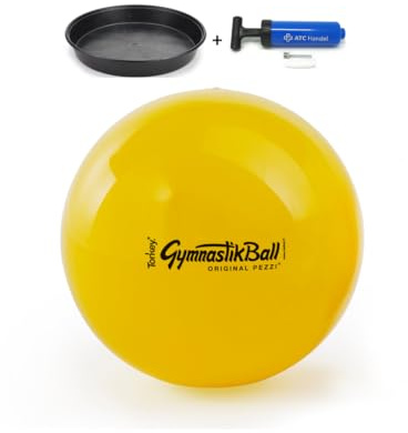 Original Pezzi Gymnastikball Standard Ø 42, 53, 65 & 75 cm in Allen Farben inkl. Ballschale und ATC Ballpumpe – Bis 400 kg belastbar – Fitness, Reha, Therapie, Gymnastik & Sitzball (gelb, 42cm)
