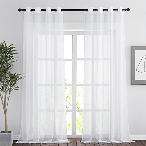PONY DANCE Voile Gardinen Weiß Durchsichtige Vorhänge für Wohnzimmer | 2er Set, H260 x B140 cm, Sheer Curtains, Transparent, Lichtdurchlässig, mit Ösen, für Schlafzimmer Wohnzimmer Kinderzimmer