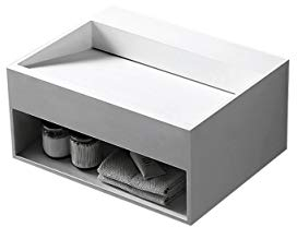 Bernstein Wandwaschbecken TWG71, Hänge-Waschbecken 60 x 46 x 28cm, aus Mineralguss Solid Stone, Waschtisch in Weiß matt, Mineralgussbecken mit Ablaufrinne und Ablagefach