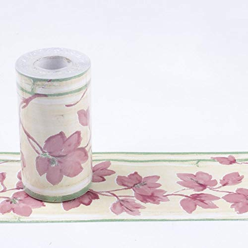 Tapetenbordüre selbstklebend zum Aufkleben für Wohnzimmer Küche Badezimmer Abnehmbare Wasserdicht Bodenleiste PVC Dekorative Bordüre Rosa Blätter 10.6cm X 1000cm
