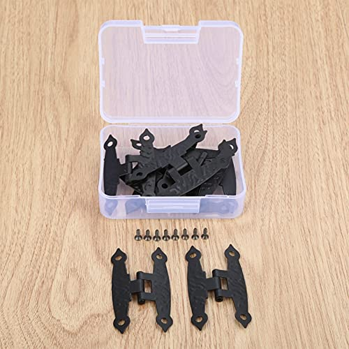 Möbelscharniere, 10 stücke Schwarz Möbel Schrank Tür Gepäckscharniere 4 Löcher Schmuck Holz Boxen Vintage alte H-Scharniere + Schrauben + Aufbewahrungsbox