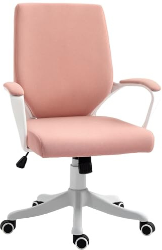 Vinsetto Bürostuhl Schreibtischstuhl Home-Office-Stuhl mit Wippenfunktion Rückenlehne höhenverstellbarer dick gepolstert ergonomisch 360°-Drehräder Polyester Nylon PP Rosa+Weiß 62x69x92-100 cm