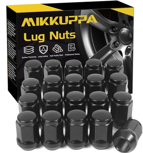 MIKKUPPA 20PCS 1/2-20 Lug Nuts - Replacement for 1991-2018 Ford Explorer, 1990-2012 Ranger, 1964-2014 Mustang Aftermarket Wheel - Black Bulge Acorn Closed End Solid Tire Lug Nut