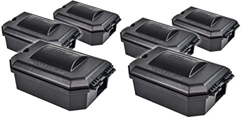 Pest Expert Rat & Mouse Poison Bait Boxes Outdoor Poisoning Stations x 6 - Heavy-Duty, Tamper Resistant, Reusable & Lockable