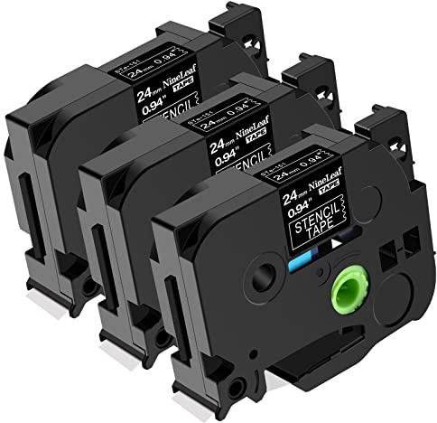 NineLeaf 3 x Kompatibel für Brother P-touch STE151 STE-151 ST-151 Schablone 24mm 0.94'' Schwarz auf Transparent Mobile Lösungen Etikettenband für Ptouch PT-2470 2500PC 2600 2610 Beschriftungsgerät