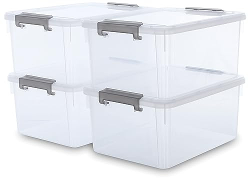 Citylife 17 QT Plastic Storage Bins with Latching Lids Stackable Storage Containers for Organizing Large Clear Storage Box for Garage, Closet, Kitchen, 4 Packs