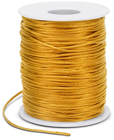 LEREATI Nylonschnur 1.5mm x 100m Perlenschnur Nylonfaden Schmuckband Satinschnur für Armbänder, Nylonband Schnur für Armbänder, Perlen Auffädeln, Chinesische Knotenkunst, Rattail (Golden)