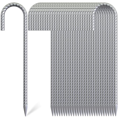 OK5STAR 12 Inch J Hook Rebar Stakes 12 Pack, Heavy Duty Galvanized Steel Ground Stakes, Metal Tent Stakes Chain Link Fence Stakes for Inflatables, Yard Decorations, Camping, Garden