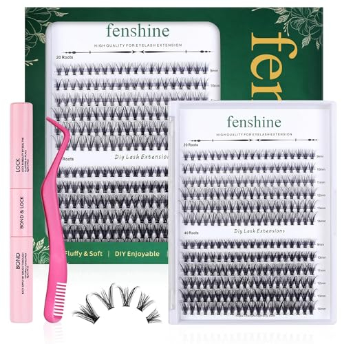 Fenshine Ciglia Finte Naturali Ciuffetti Estensione Ciglia Individuali D Curl Lunghezza Mista Ciglia a Grappolo DIY Individuali (40D+60D Eyelash Kits)