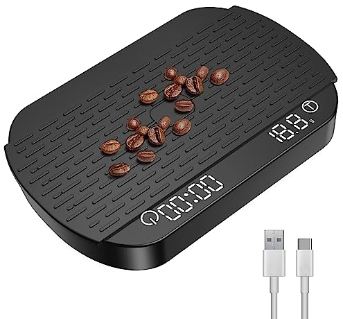 OBEST Digitale Kaffeewaage mit Timer,Elektronische Hochpräzise Mini Lebensmittelwaage 3kg/0.1g,LCD Anzeigebildschirm,Espresso Waage,Aufladung per USB