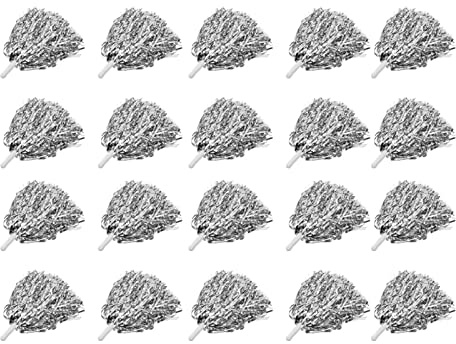 Pompons für Cheerleader, 20 Stück silberne Jubel-Pompons mit exquisiter Textur, weiche Handpompons für Bühnenshows, Tanzgruppen, Sportevents und Party-Dekoration