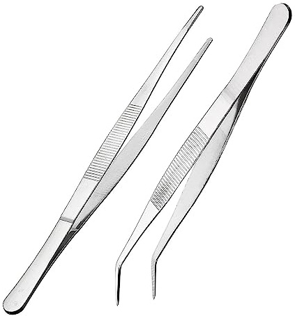 Pinzas curvas, pinzas romas, 20 cm, acero inoxidable, profesionales, antideslizantes, largas, rectas, 2 unidades, pinzas anguladas para mascotas acuáticas, corales, manualidades, cocina, reparación