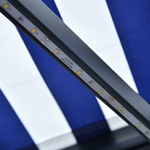 BaraSh Gelenkarmmarkise mit LED 300x250 cm Balkon Sonnenschutz Balkon Klemmmarkise Markisenbeleuchtung Gartenmarkise Blau und Weiß