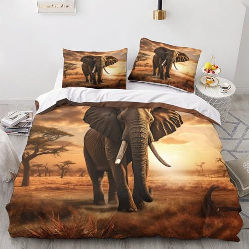 OPSREY Elephant Fermeture À Glissière Housse De Couette Lavable Literie Respirant Comfort Cover Différentes Tailles African Elephant Parure De Lit Microfibre Linge De Lit Double（200x200cm）