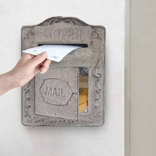 Cassetta delle lettere vintage da parete, cassetta delle lettere in metallo, antica cassetta delle lettere inglese con magnete per decorazione casa/esterna, 26,9,5,34 cm, grigio