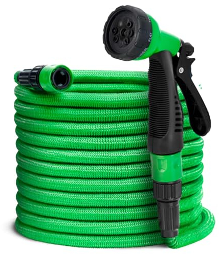 Acan Tradineur - Manguera de riego con Espiral + Pistola de Riego - Longitud de 7,5 Metros - 6 Modos de Riego - Adaptador ABS para Grifo de 1/2-3/4