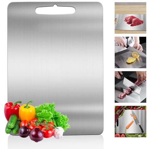 Titanium Cutting Board for Kitchen, Stainless Steel Chopping Board Double-Sided Food Grade Metal Cutting Boards for Meat Vegetables Fruit, Durability Ultimate Cutting Board (29cm×20cm)