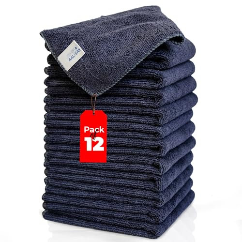 Microfiber Cleaning Cloth - Pack of 12 (12.5x12.5) Gray Color, Non-Abrasive, Ultra-Absorbent, Lint-Free Towels for Cars, Kitchen, Home and Electronics, Reusable Cleaning Rags
